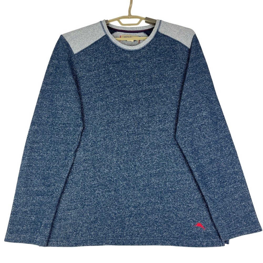 Tommy Bahama Sweatshirt Mens Large (L/G) Blue Gray Marl Knit Pullover Marlin